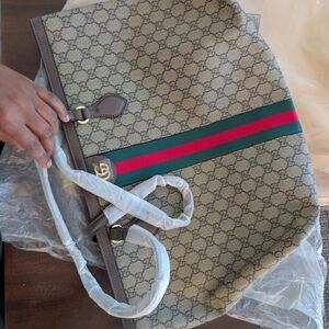 Gucci Beige Tote with Red and Green Stripes